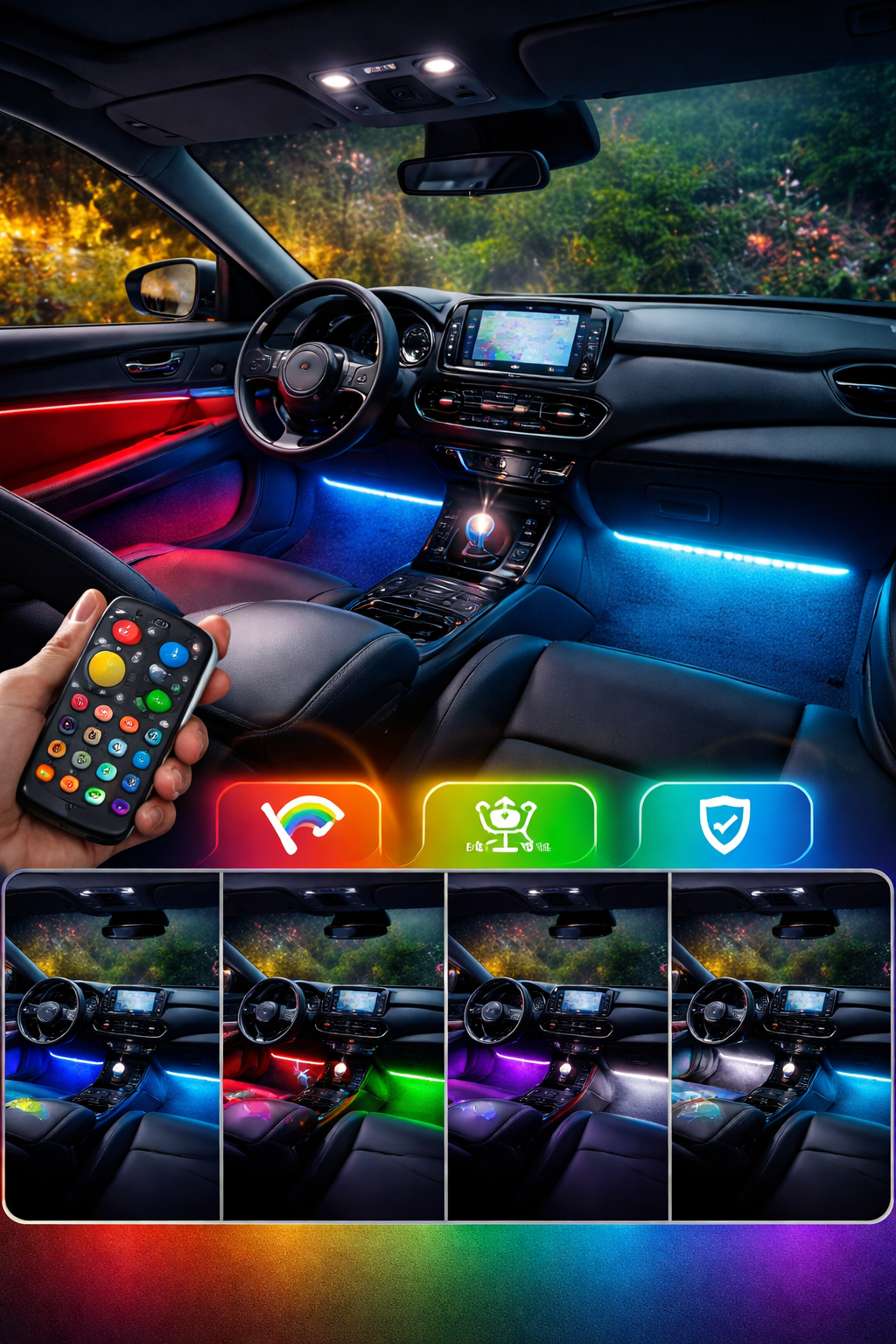 Les différentes couleurs led intérieur voiture brillantes dans voiture