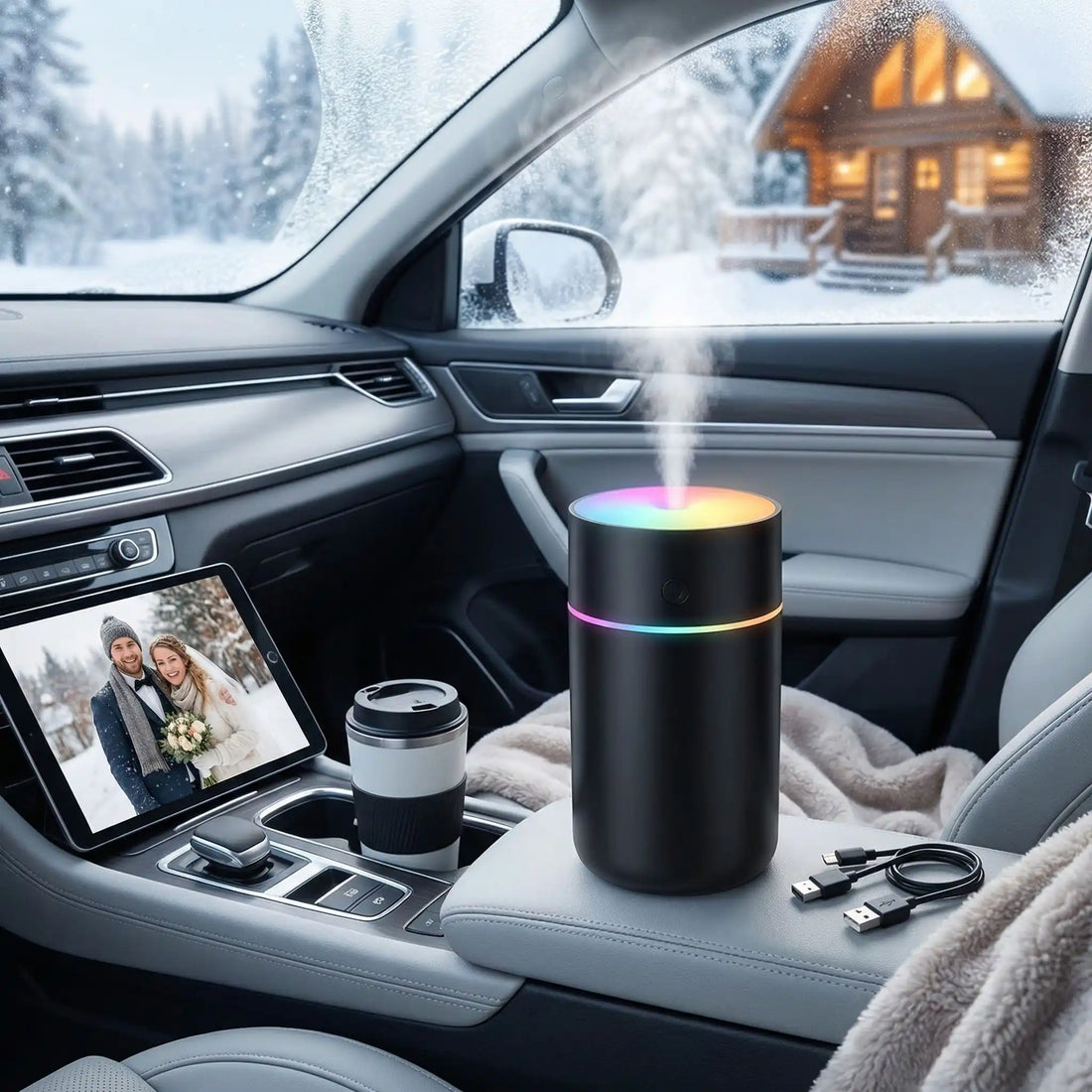 Humidificateur d'air placé dans habitacle voiture en hiver