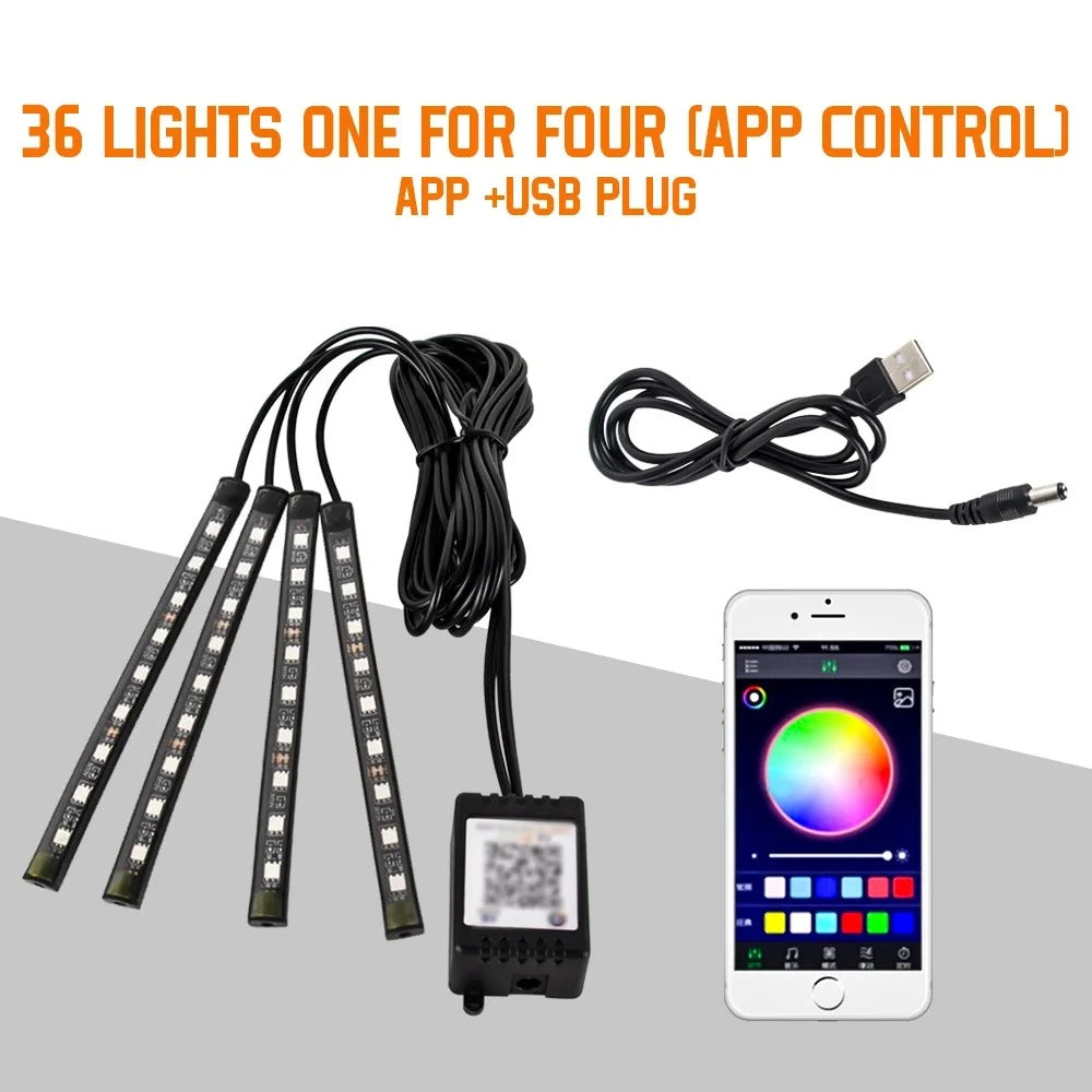 36 Led interieur voiture , cable USB et contrôle application
