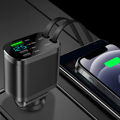 adaptateur allume cigare branché charge  smartphone avec câble rétractable