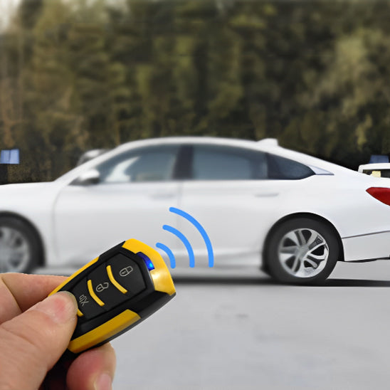 Alarme pour voiture activée via télécommande devant véhicule stationné