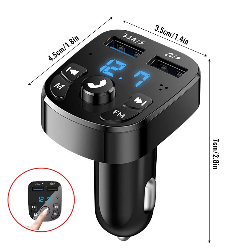 Allume cigare bluetooth  type bouton poussoir pour appels,  FM ,recharge rapide USB