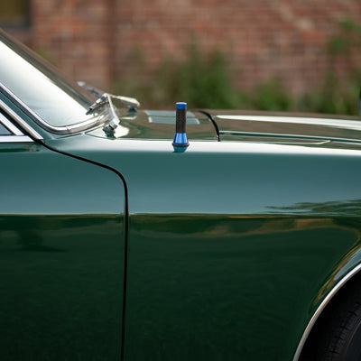 Antenne pour radio voiture sur  capot d'une voiture verte