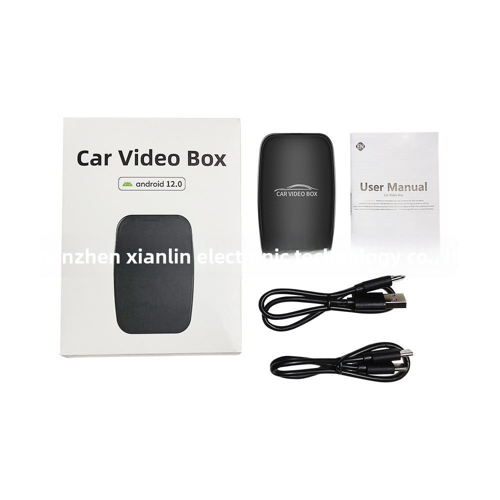 Boitier vidéo câbles USB et manuel utilisation adaptateur CarPlay sans fil
