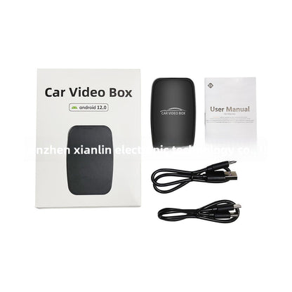 Boitier vidéo câbles USB et manuel utilisation adaptateur CarPlay sans fil
