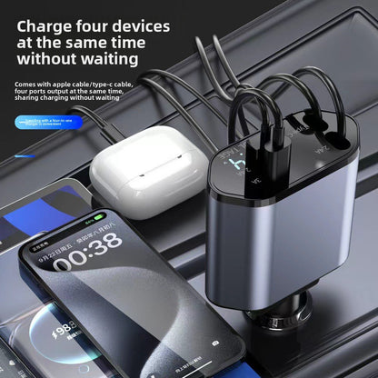Chargeur allume cigare branché charge quatre appareils en même temps