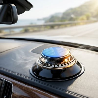 Diffuseur de parfum Cologne posé  sur tableau de bord voiture activé