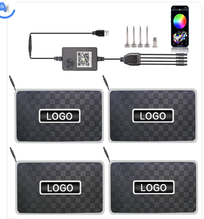 Kit motif0 Tapis de sol voiture  4 en 1 avec  USB , contrôle smartphone , vis