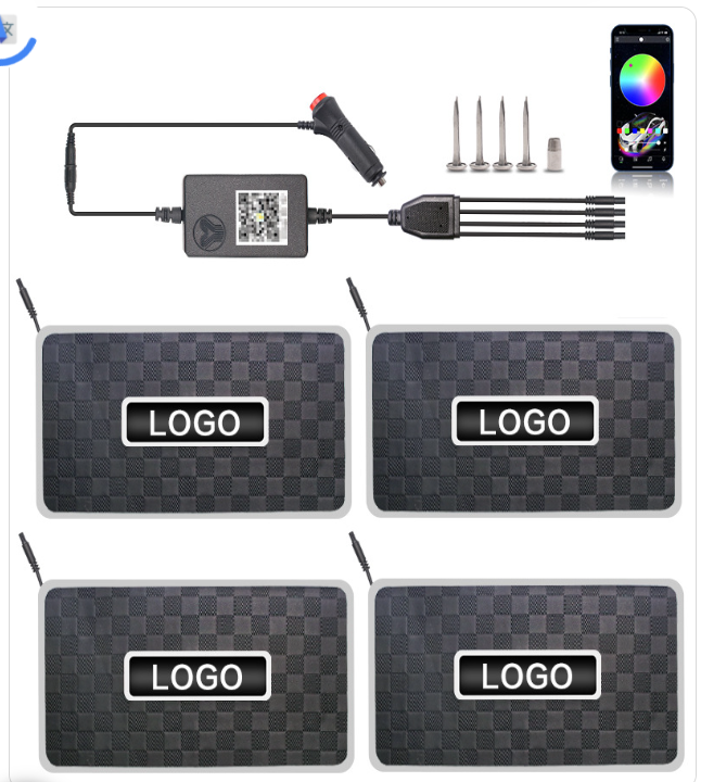 Kit motif2  Tapis de sol voiture  4 en 1 avec  allume-cigare , contrôle smartphone , vis