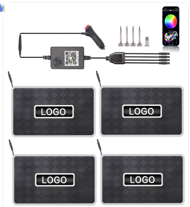 Kit motif3  Tapis de sol voiture  4 en 1 avec  allume-cigare , contrôle smartphone , vis
