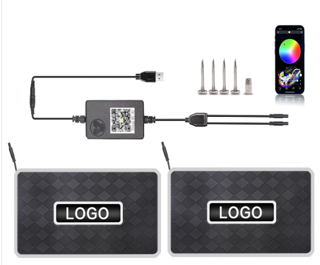 Kit motif5  Tapis de sol voiture  2 en 1 avec  USB , contrôle smartphone , vis