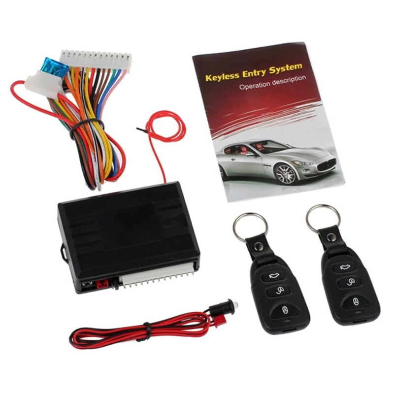 Kit verrouillage centralisé modèle D comprend 1 boite commande 2 télécommandes 1 jeu fils 1 indicateur LED 1 manuel d'utilisation
