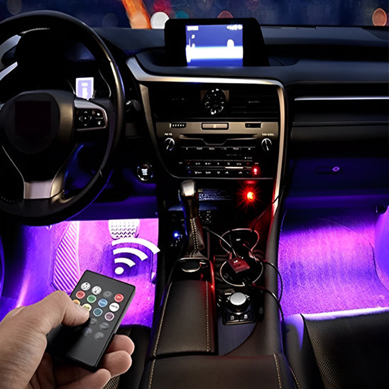 Led interieur voiture couleur violette activé par télécommande