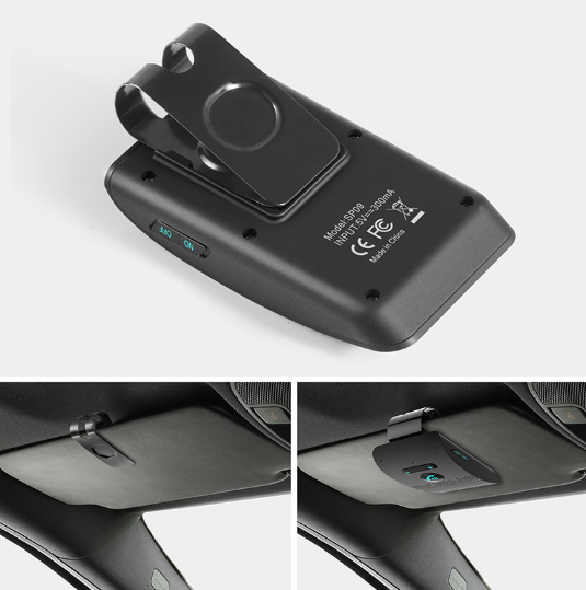 Pare soleil voiture Bluetooth mains libres fixé  sur pare soleil voiture