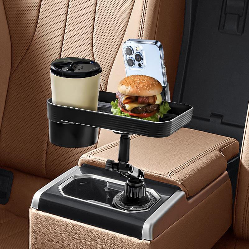 Plateau pour voiture installé dans habitacle voiture portant gobelet hamburger smartphone