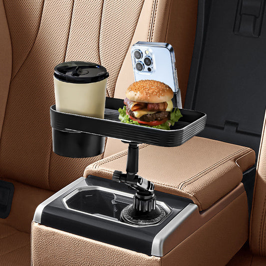 Plateau pour voiture installé dans habitacle voiture portant gobelet hamburger smartphone