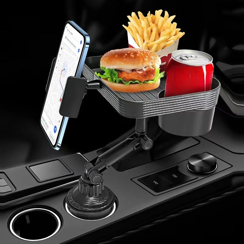 Plateau pour voiture installé dans porte gobelet voiture avec canette hamburger smartphone frites