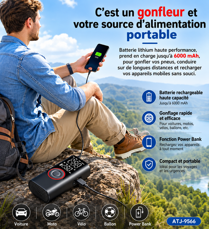 Randonneur utilise gonfleur pneu pour source d'alimentation pour charger smartphone