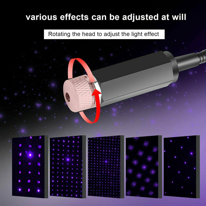 Rotation  Led voiture intérieur pour ajuster l'effet de la lumière violet étoilé