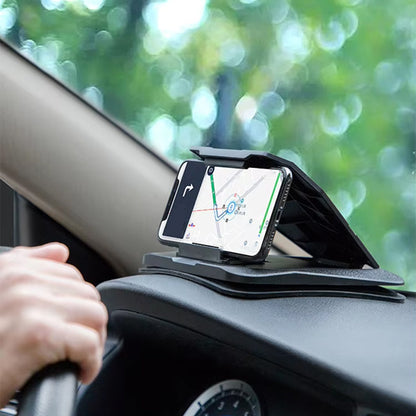 support téléphone voiture fixé a gauche sur tableau de bord avec tablette  horizontal en navigation