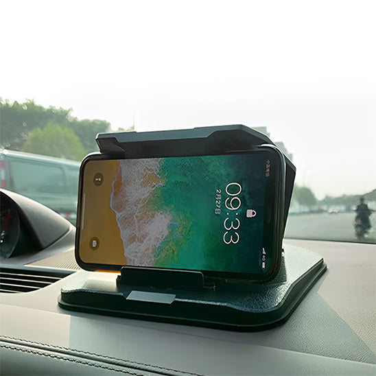 support téléphone voiture fixé sur tableau de bord avec smartphone horizontal